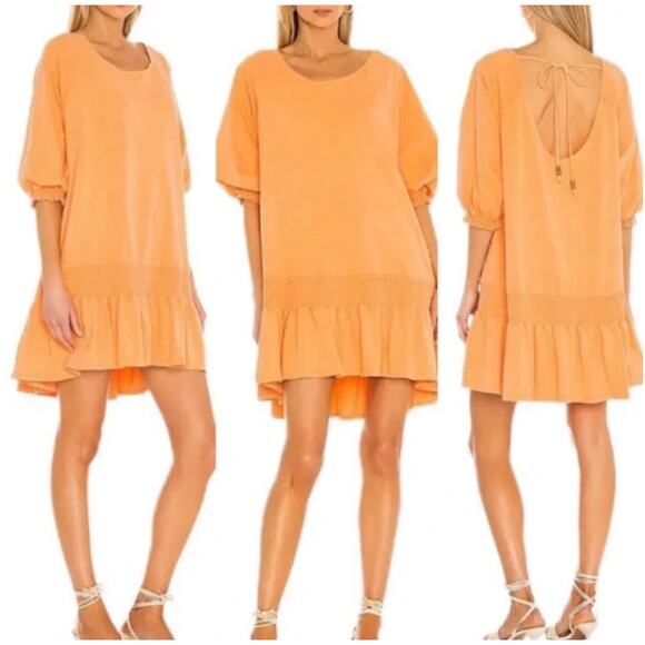 Free People Dresses & Skirts - Free People Beach Jenny Babydoll Mini Dress Orange Melo Pearl Pockets Size Large